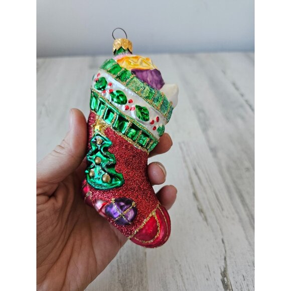 Owc old world Cat stocking glitter ornament vintage Xmas toys tree - Picture 8 of 9